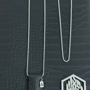Petek Breslev Military Black leather shark necklace jewish