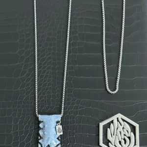 Petek Breslev Metallic blue python necklace jewish